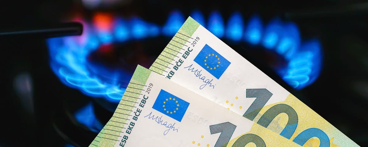 Deux billets de 100 euros devant une plaque de cuisson à gaz